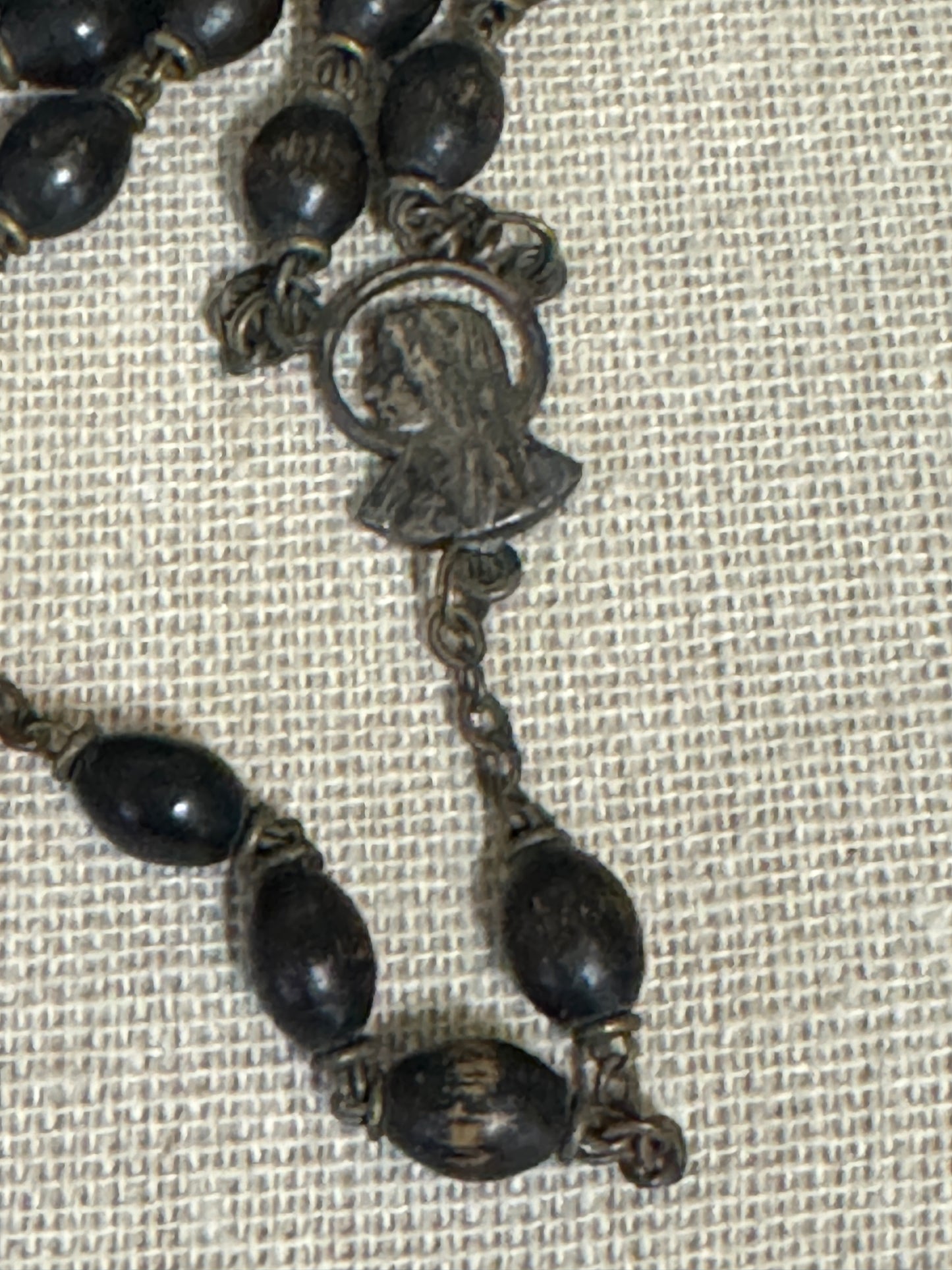 INIR Wooden Bead - Silver Crucifix Rosary - Vintage