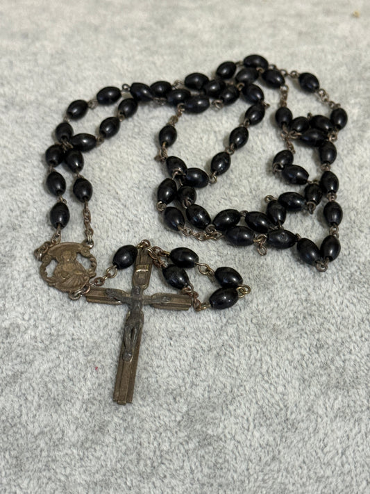 INIR Black Bead - Silver Crucifix Rosary Italy - Vintage