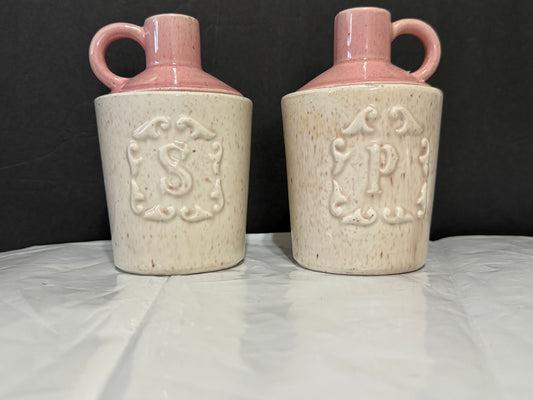 White & Pink Salt and Pepper Shakers Jugs USA Pottery Vintage