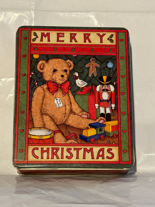 Elizabeth D. Greene Tin Merry Christmas Toys Nutcracker Teddy Bear Vintage