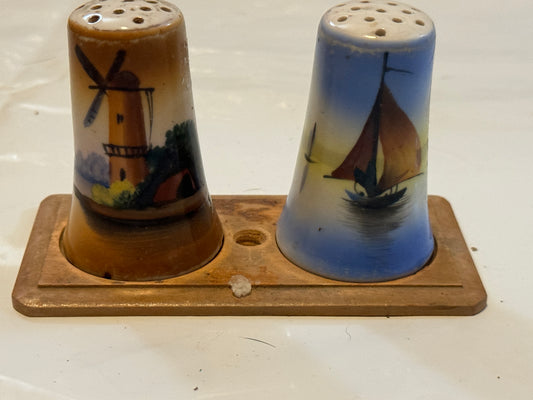 Salt N Pepper Shakers Collectible Hand-Painted Windmill & Ship Vintage