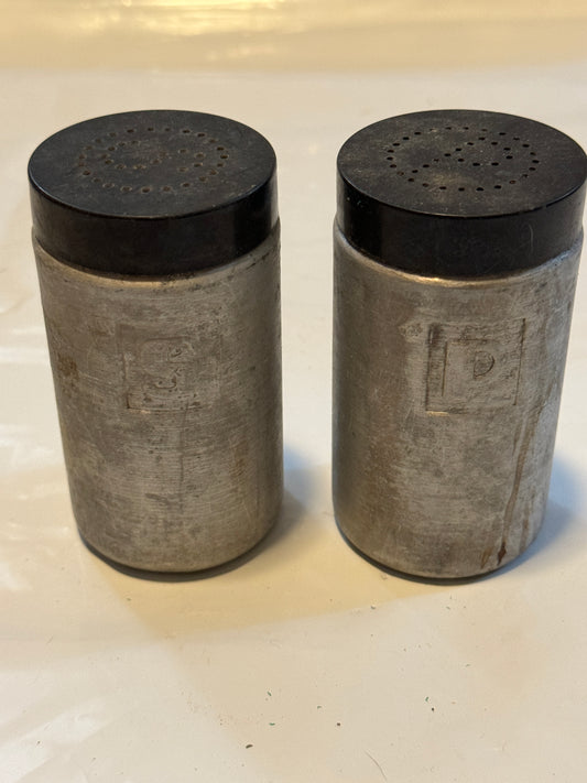 Brushed Aluminum Salt N Pepper Shakers Vintage