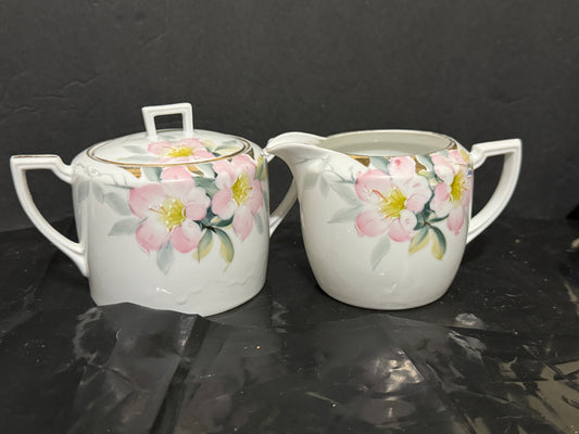 Nippon Cherry Blossom  Creamer And Covered  Sugar Vintage