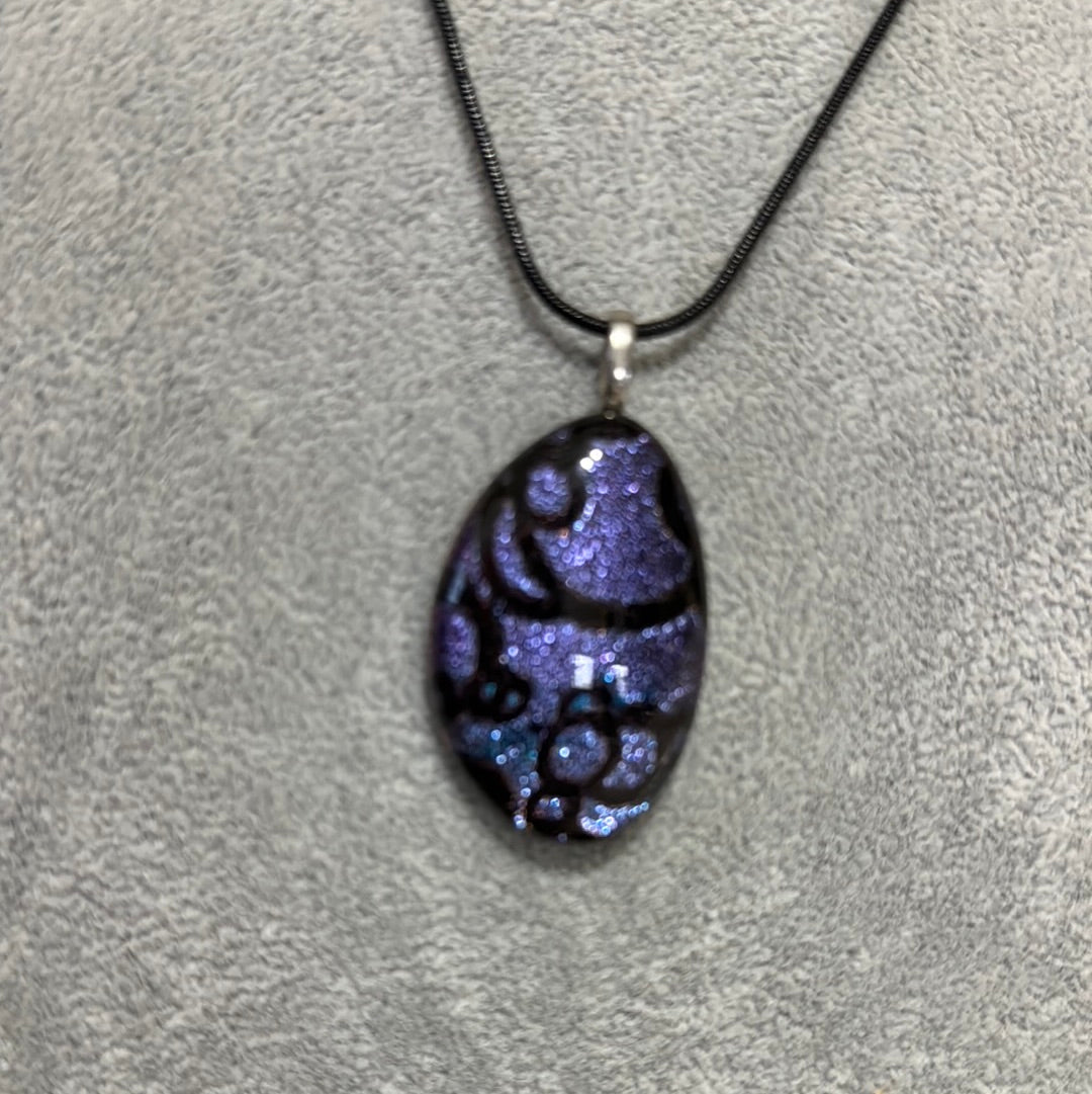 Dichronic Glass Pendant Purple & Black 20" length