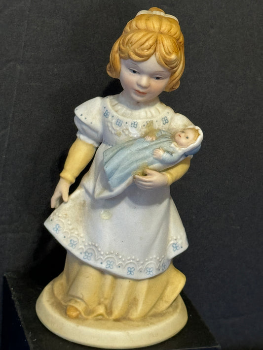 A Mother's Love Girl With Doll Porcelain Bisque Figurine Avon 1981 - VINTAGE