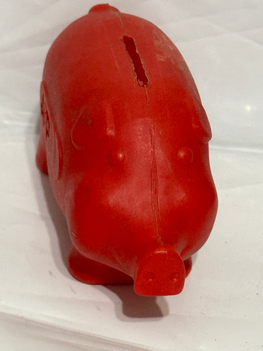 Red Plastic Small Piggy Bank A&P Grocery Store Vintage