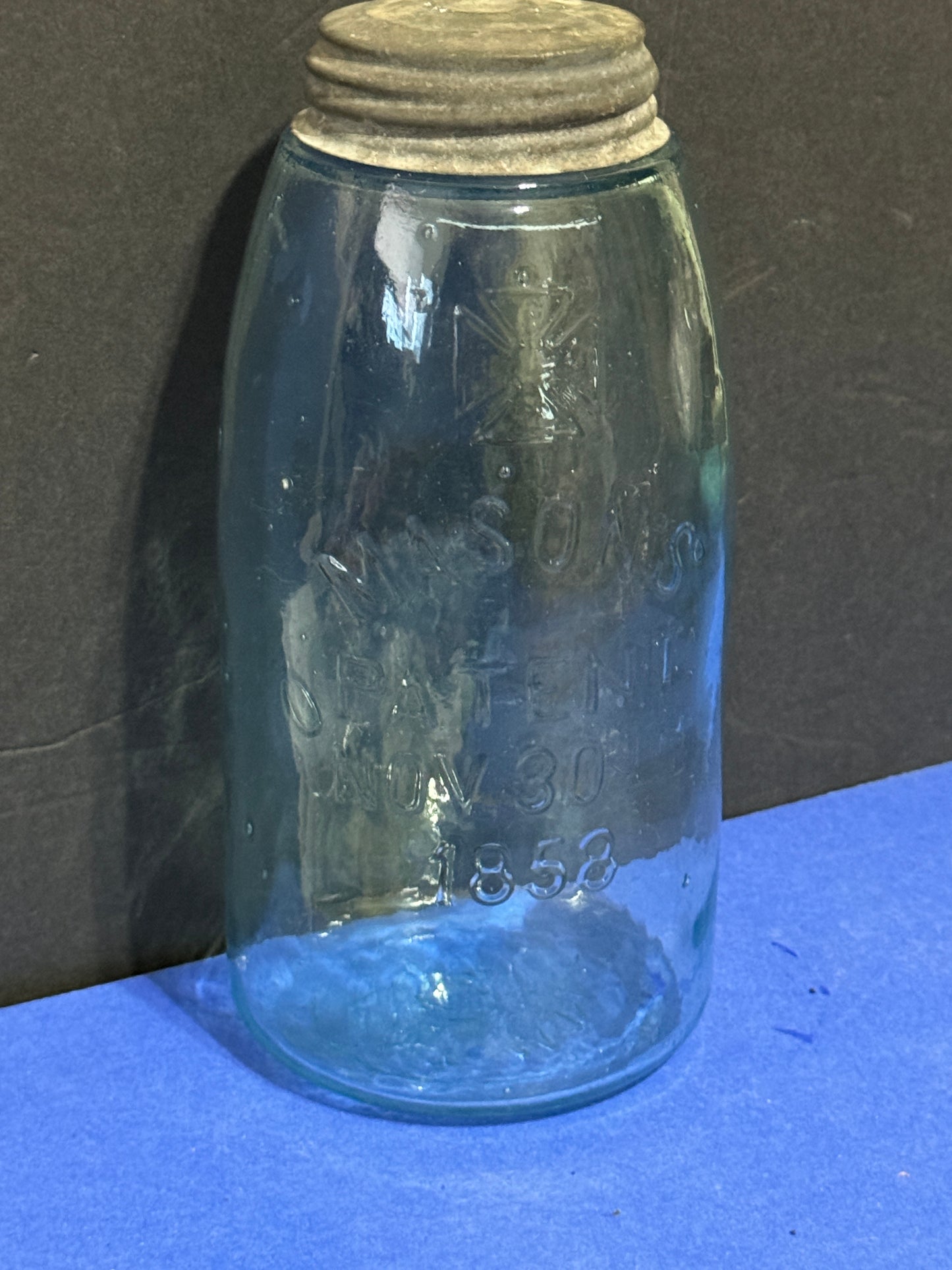 Atlas Strong Shoulder Clear Mason Jar, Half Gallon Zinc Lid 1858 - VINTAGE