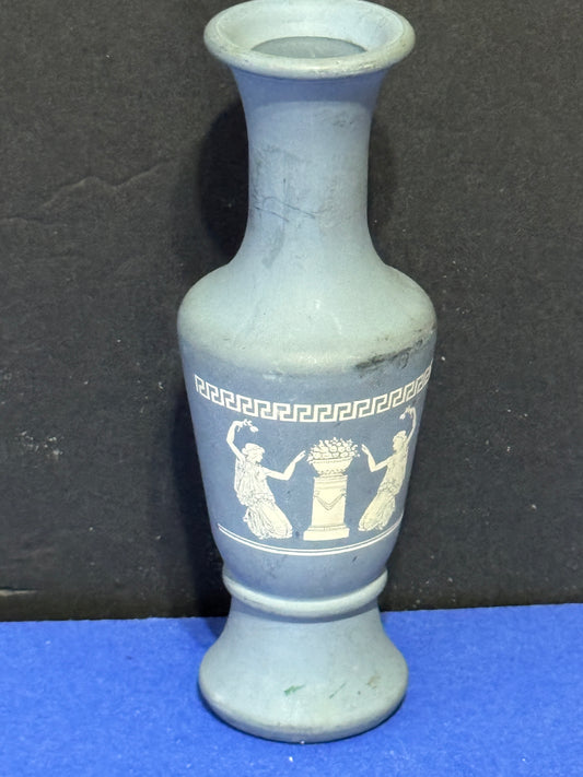 Avon Wedgewood Grecian Figures Blue Ceramic Bud Vase 70s VINTAGE