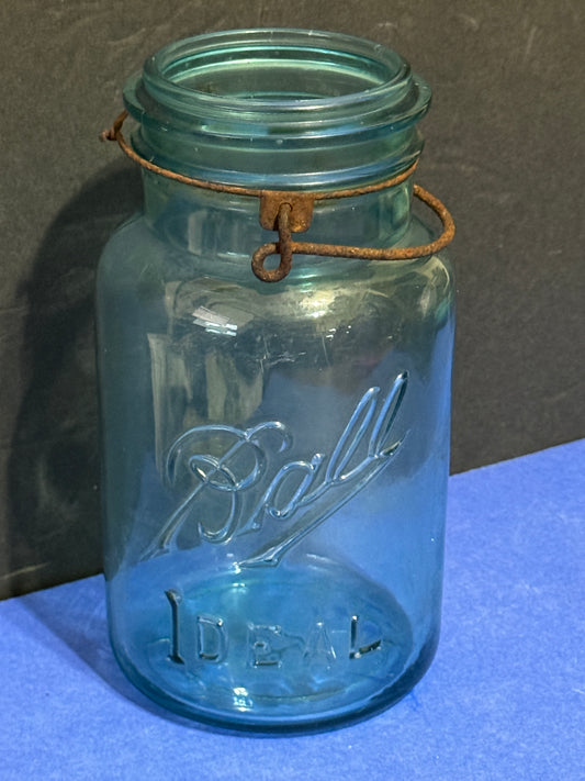 Ball Ideal Jar Quart Aqua Glass Mason Jar - VINTAGE