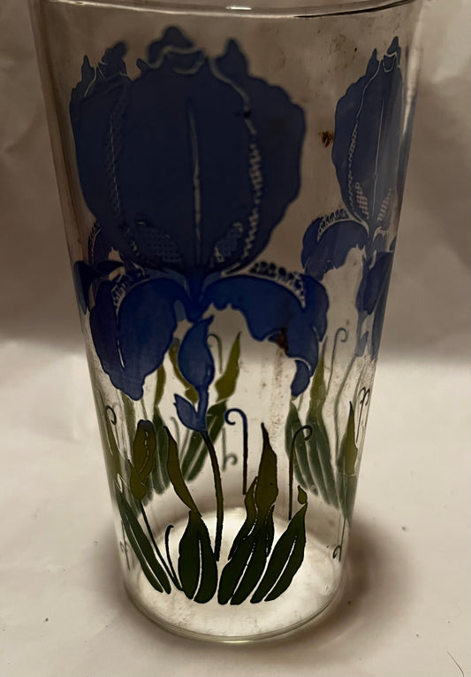 Blue Iris Floral Peanut Butter Glass Vintage