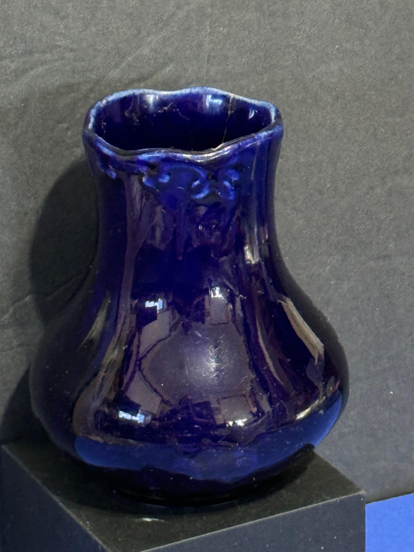 Cobalt Blue with Scalloped edges Glass Vase - VINTAGE