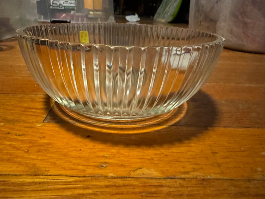 Crystal Bowl Queen Mary Vertical Ribbed Anchor Hocking Glass Co. 1940s Vintage