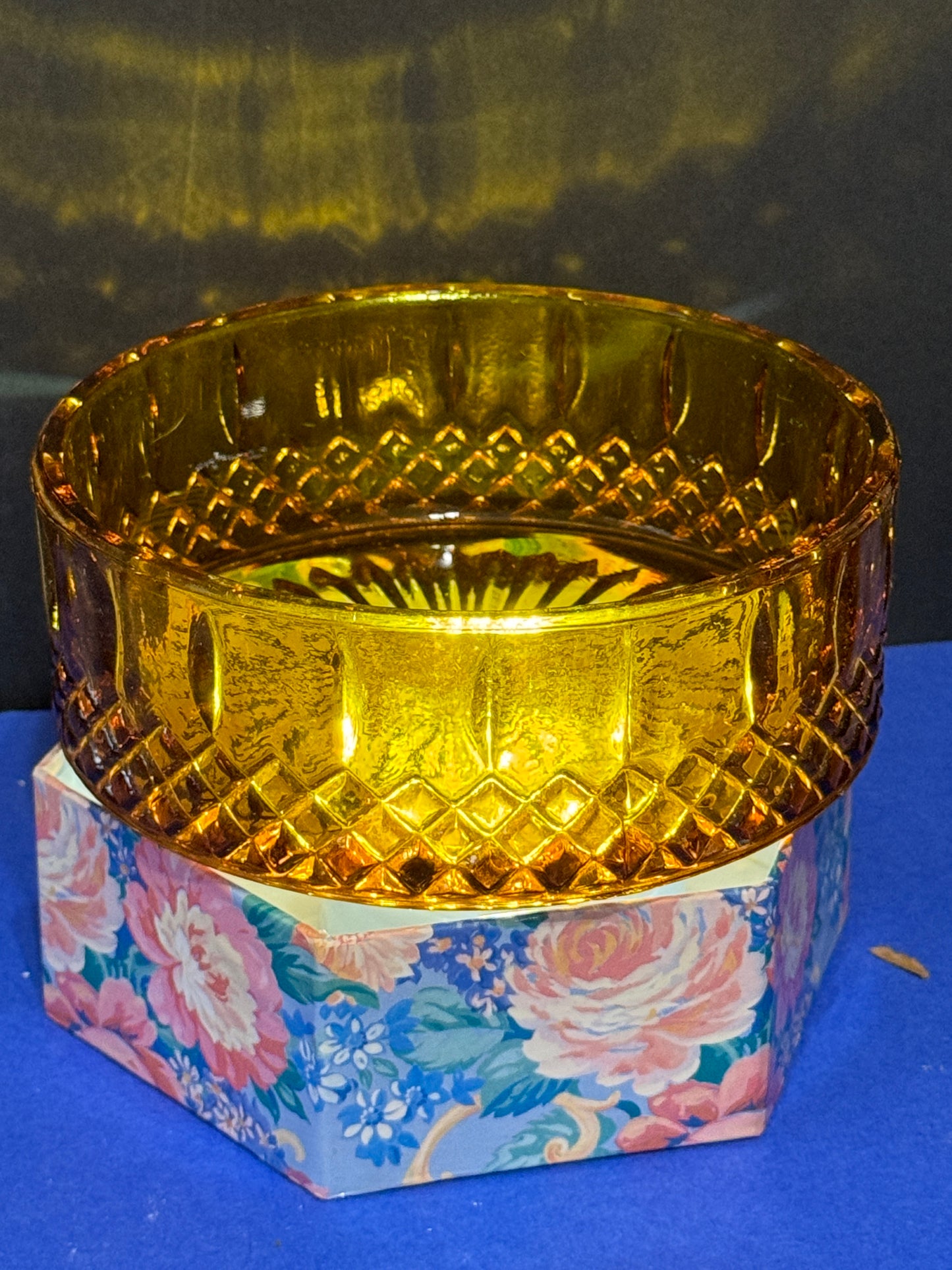 Amber Indian Glass Candy Dish - VINTAGE