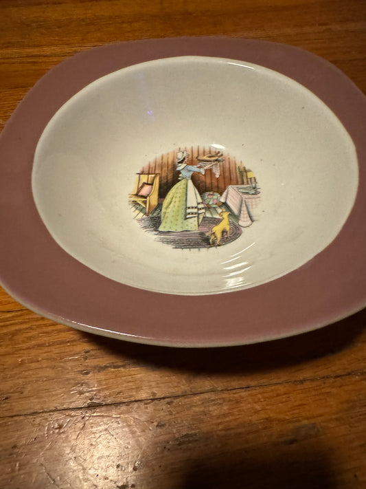 Cereal Bowl Colonial Woman in Kitchen