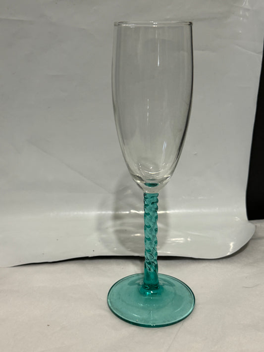 Champagne Flutes Angelique Aqua by Cristal d'Arques Teal Twisted Stem