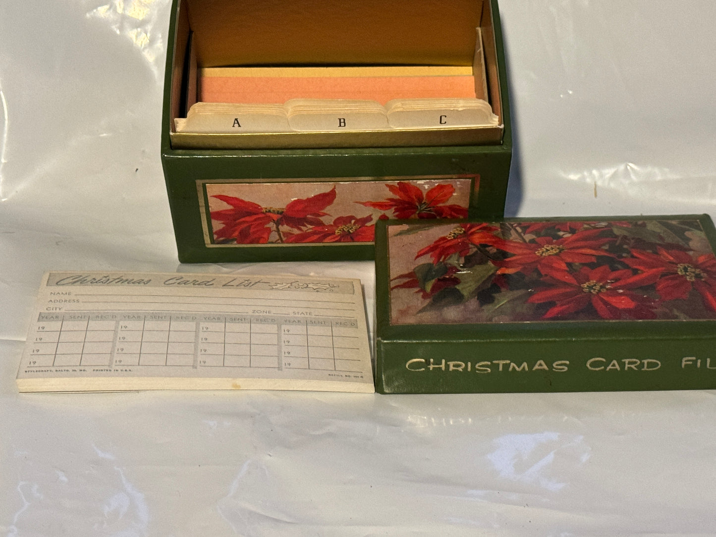 Poinsettias Christmas Card File - 60s VINTAGE