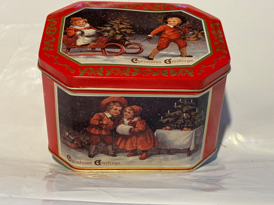 Christmas Greetings 5 sided tin - VINTAGE