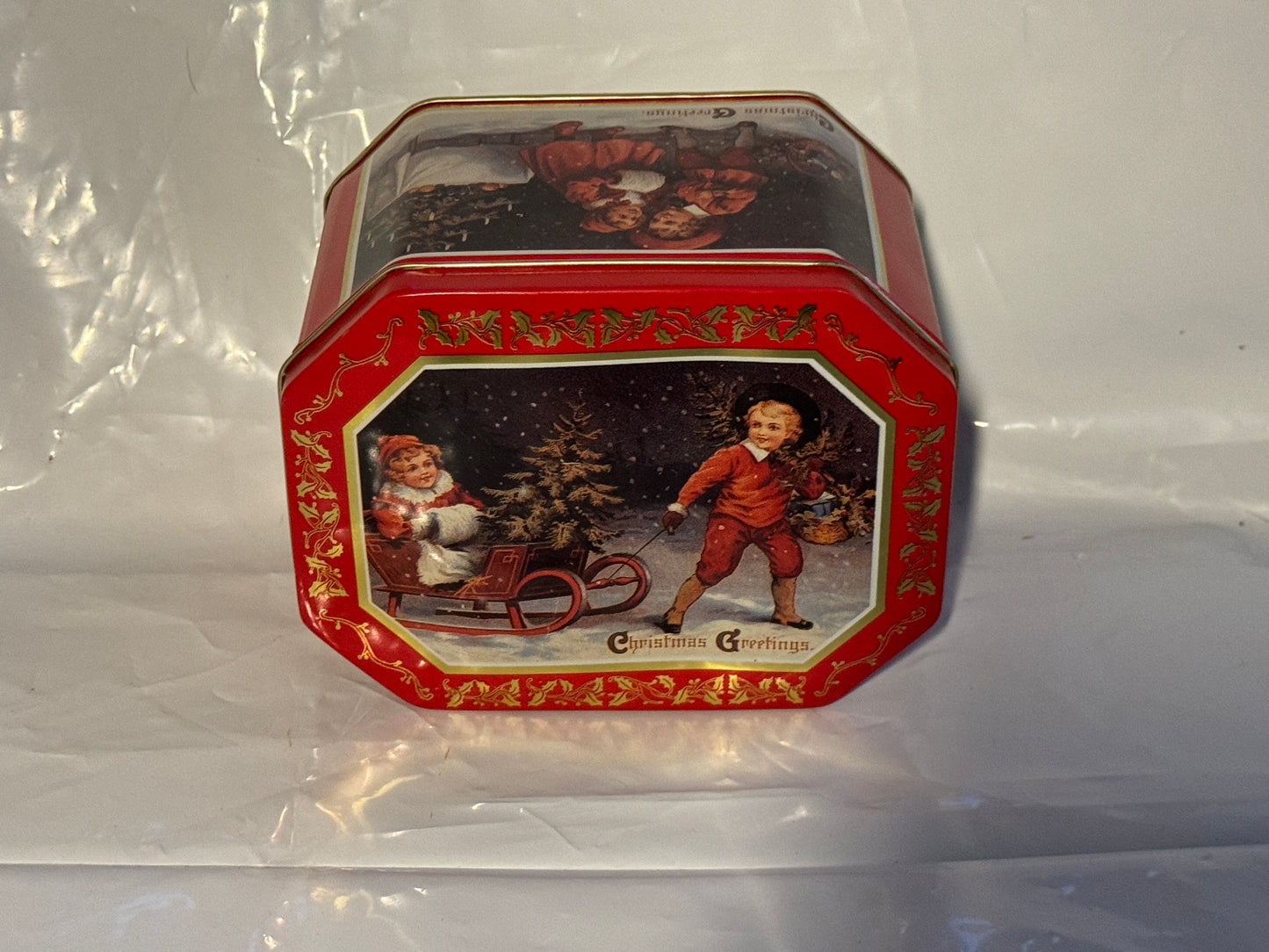 Christmas Greetings 5 sided tin - VINTAGE