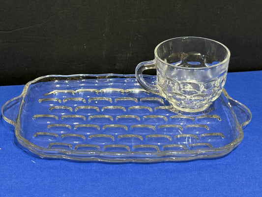 Federal Glass 4 Clear Colonial Yorktown Snack Plate & Cup Sets