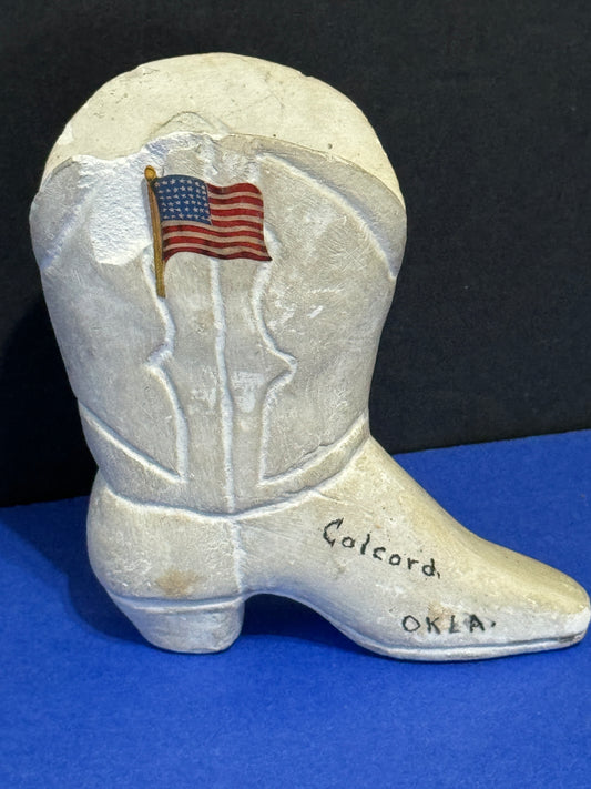 Cowboy Boot Chalkware with American Flag  - VINTAGE