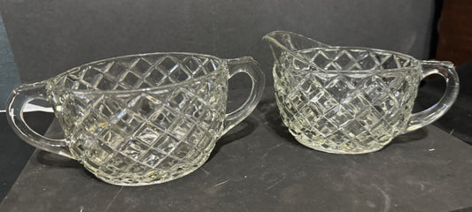 Clear Crystal Sugar and Creamer Bowl Vintage