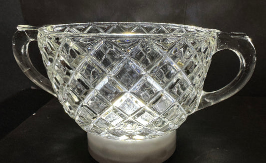 Crystal Clear Cube Open Sugar Bowl - Depression era Vintage