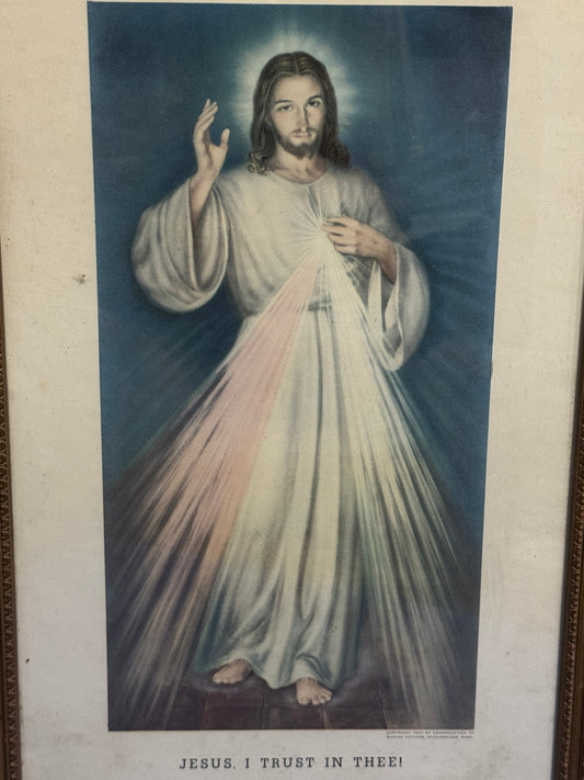 Divine Mercy Wooden Frame Very Old - Vintage 17" x 11"