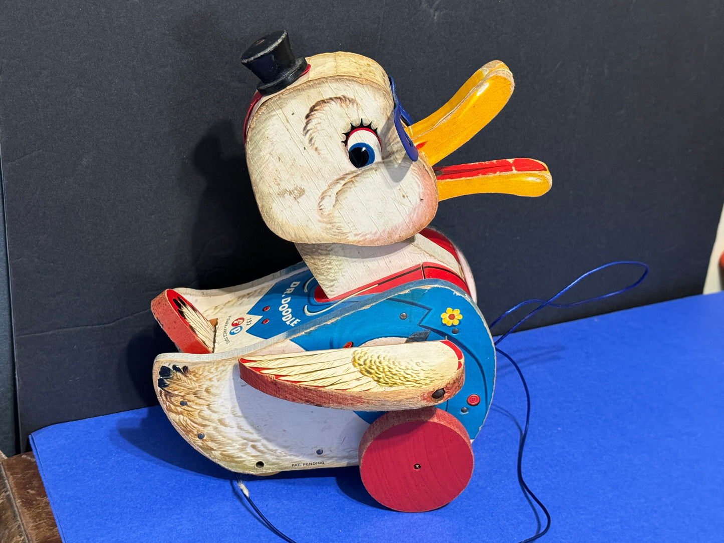 Dr. Doodle Duck Wooden Pull Toy #132 Fisher Price U.S.A. RARE 1950's - VINTAGE