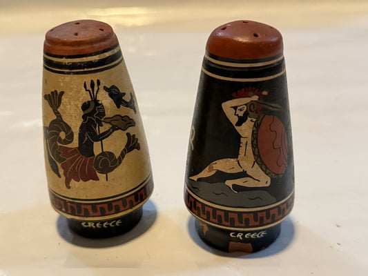 Hand-Painted Greek Salt N Pepper Shakers Vintage