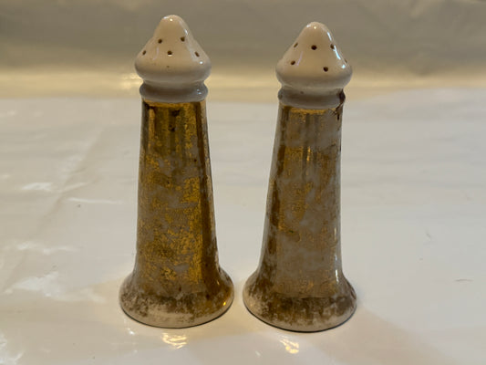 Ceramic Gold Colored Salt N Pepper Shakers Vintage