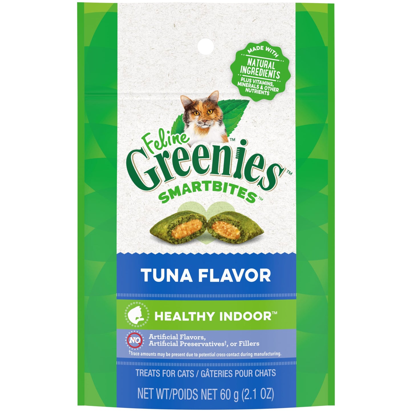 Feline Greenies Smartbites Healthy Indoor Natural Dry Cat Treats, Tuna Flavor, 2.1 Oz Pouch