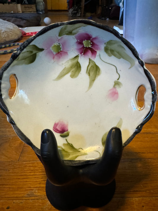 Floral Hand Painted Nippon Porcelain Dish with Cutouts. Vintage