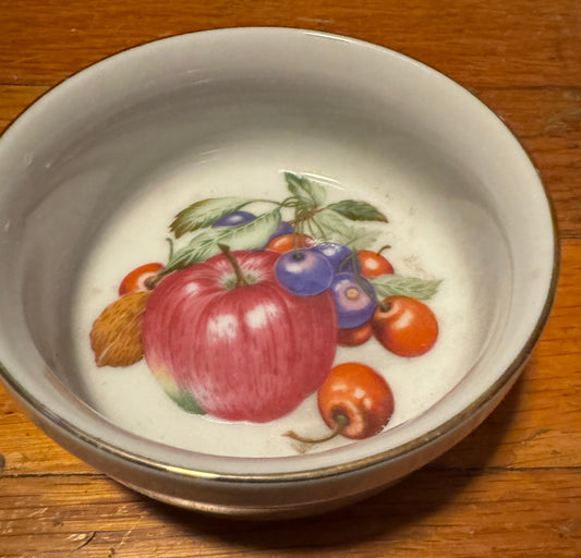 Dish Trinket Ramekin Fruit Design with Gold Trim by John Wagner & Sons Vintage