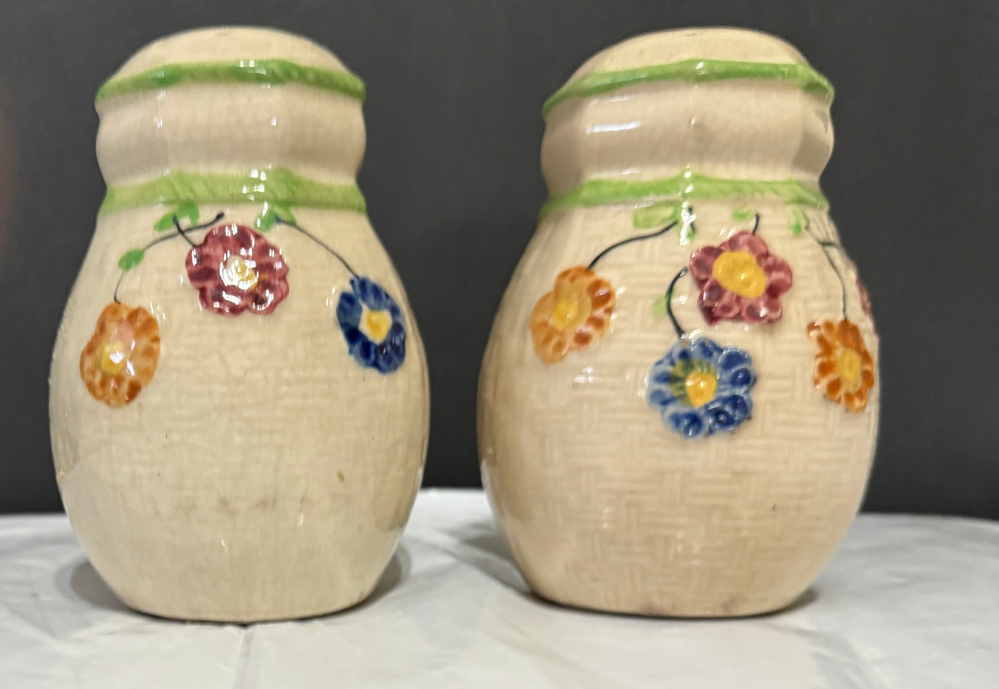 Majolica Floral Salt & Pepper Shakers Made in Japan Vintage