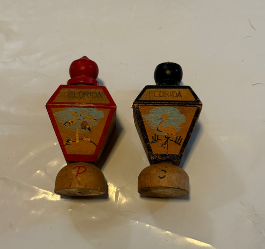 Florida Hand-Painted Wood Salt N Pepper Shakers 1970s Vintage