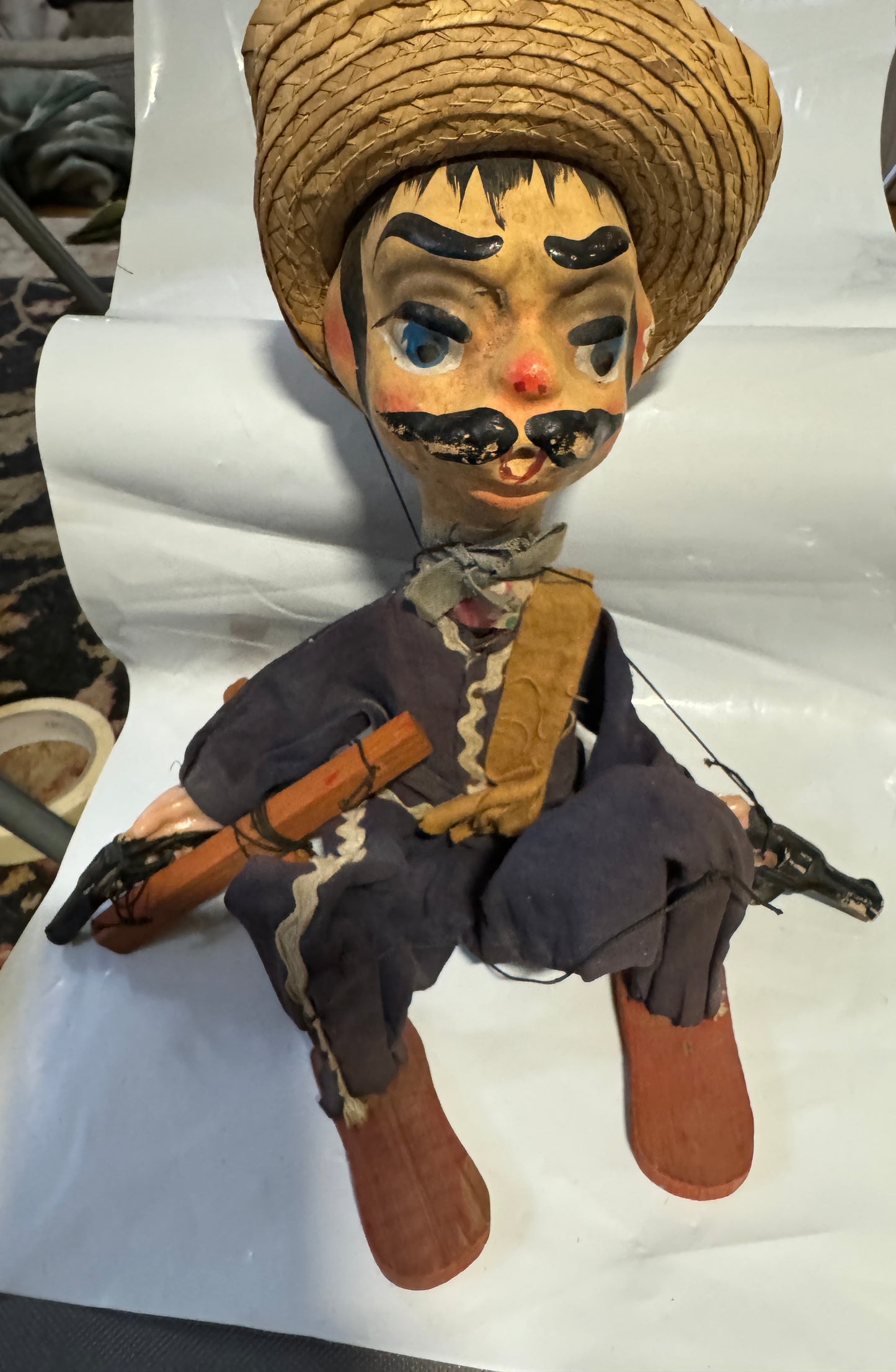 Mexican Bandito Gun Toting Bandit Puppet Marionette Vintage