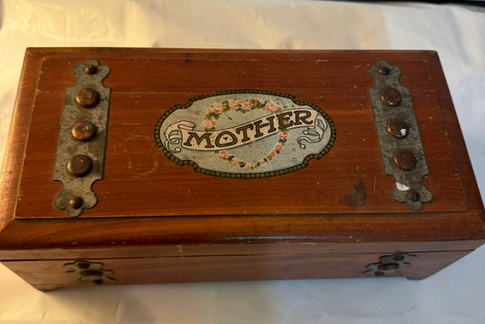 Beautiful Jewelry/Trinket Box with Metal Decoration and Mother on the top