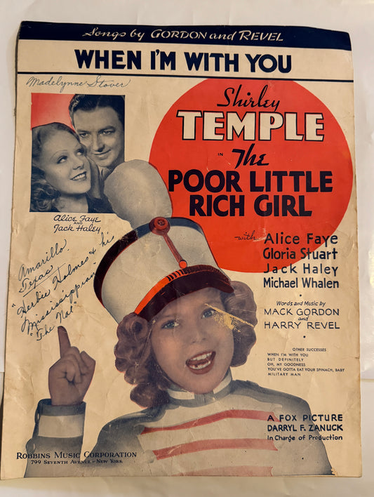 Shirley Temple Sheet Music "When I’m With You" From Poor Little Rich Girl 1936