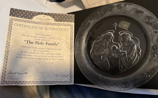 Morgantown Glass Crystal Plate "Holy Family" Nativity Scene, COA 1988 Issue