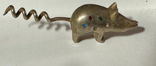 Lead Pig Corkscrew with gems Vintage