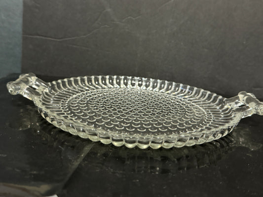 Janette Hobnail Glass Platter with Handles - 80s VINTAGE