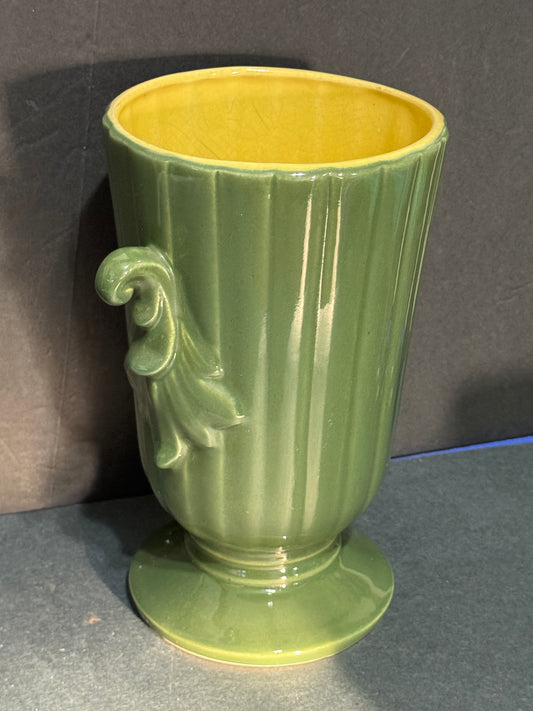 Green outside Yellow inside Red Wing Vase #1362 - Vintage