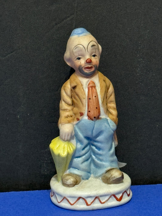 Hobo Clown Figurine With Umbrella Porcelain Hand painted 1980s Vintage