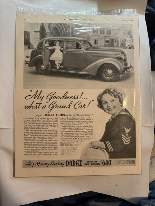 Print Ad - Feb 1 1936 Literary Digest Dodge Shirley Temple Captain January