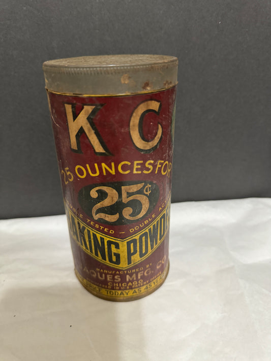 K.C. Brand Paper Label Baking Powder-Tin Vintage