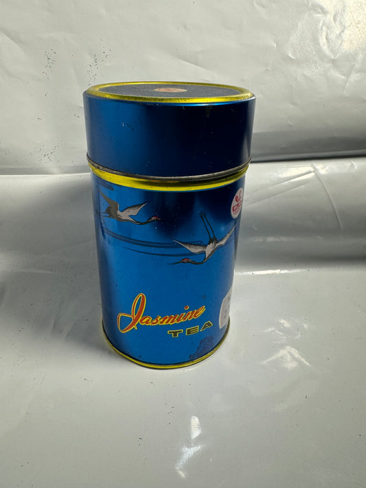 Jasmine Tea Tin Blue and Gold Color Vintage