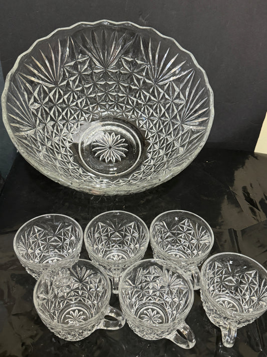 Arlington Pattern Punch Bowl 7 Piece Set 1960 Vintage