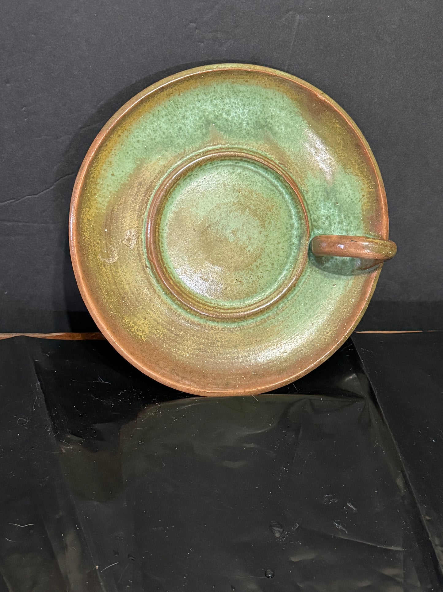 Green Glaze Low Chamberstick NC Pottery unmarked Possibly Cole Vintage