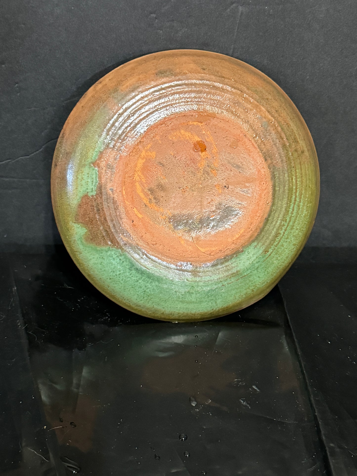 Green Glaze Low Chamberstick NC Pottery unmarked Possibly Cole Vintage