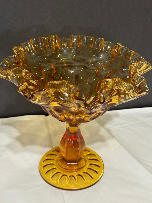 Fenton Colonial Amber Thumbprint Comport Vintage